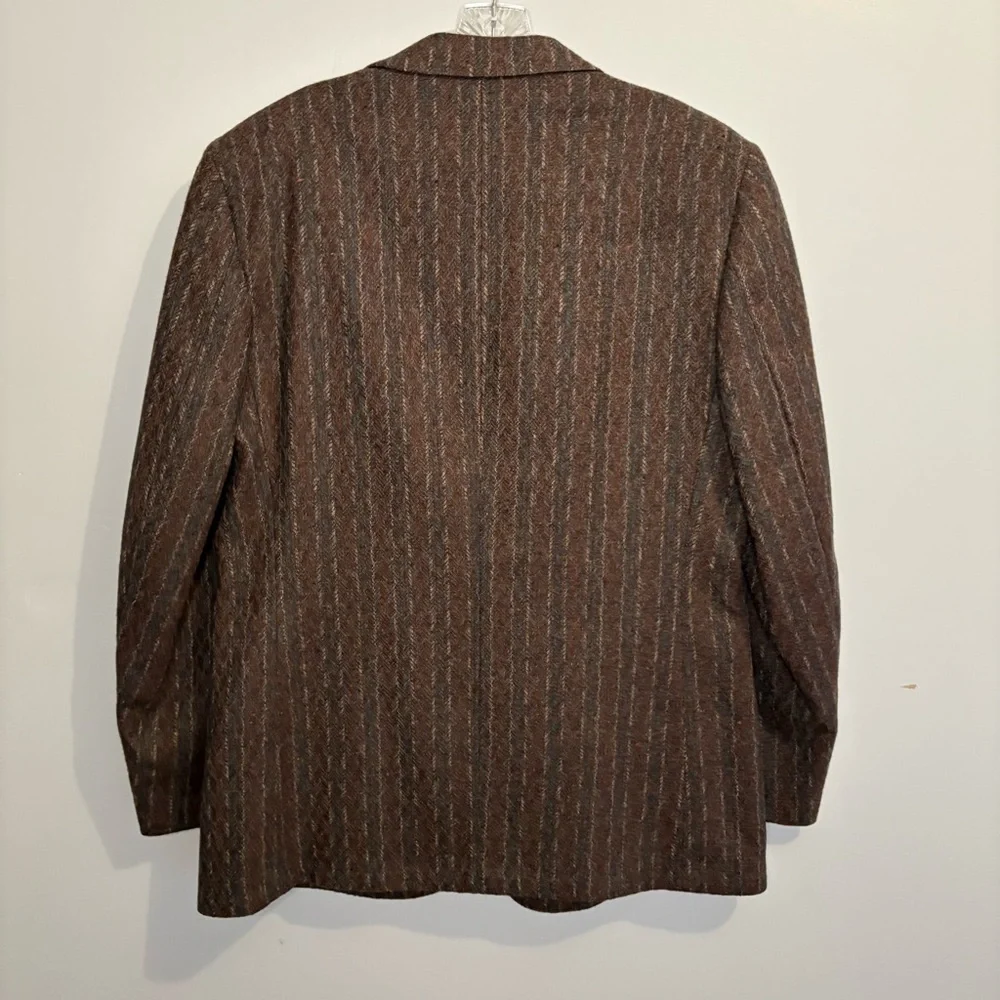 Vintage Men’s Blazer Brown Blue Striped Jacket Tweed Medium/Large Raffinati